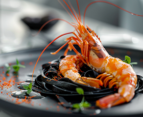 Итальянское утро: cформатино ди рикотта, черные лингвини с лангустинами и ягодный тарт 