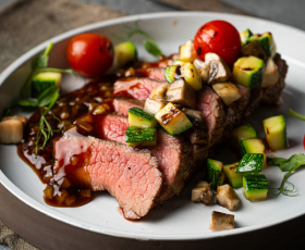 Гурман сет: салат с карамелизированной уткой, стейк Три Тип и торт два шоколада | 16+